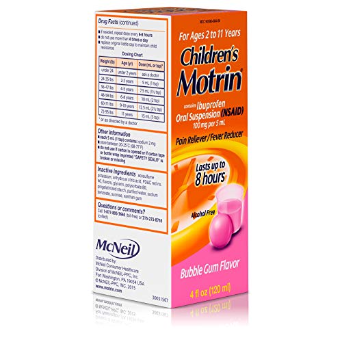 Children's Motrin Oral Suspension, Pain Relief, Ibuprofen, Bubble Gum Flavored, 4 Oz