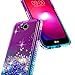 LG Fiesta 2, LG X Charge, LG X Power 2 / Fiesta LTE Case w/[Tempered Glass Screen Protector], NageBee Glitter Liquid Quicksand Waterfall Floating Flowing Sparkle Bling Girls Cute Case -Purple/Blue