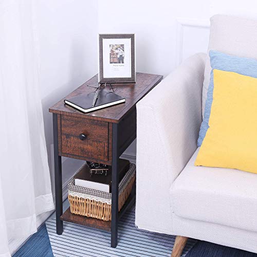 HOOBRO Side Table, 2Tier Nightstand with Drawer, Narrow End Table for