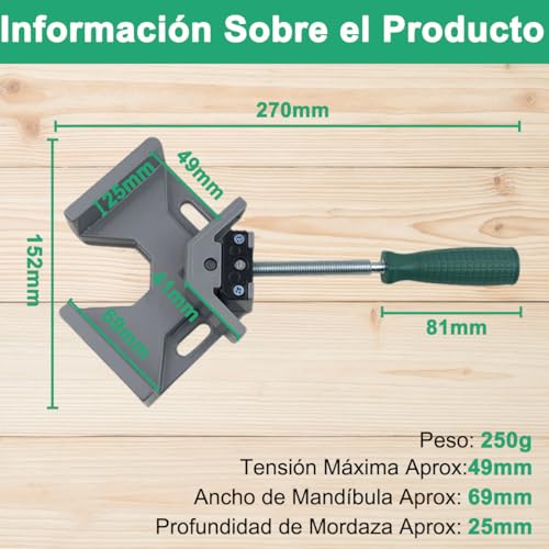 ADILIKADII Abrazadera de Ángulo Recto de 90 Grados, Juego de 2 Prensa Esquineras con Mandíbula Ajustable, Herramienta Cuadrada de Sujeción para Marcos De Fotos Carpintería Estanterías Armarios Soporte