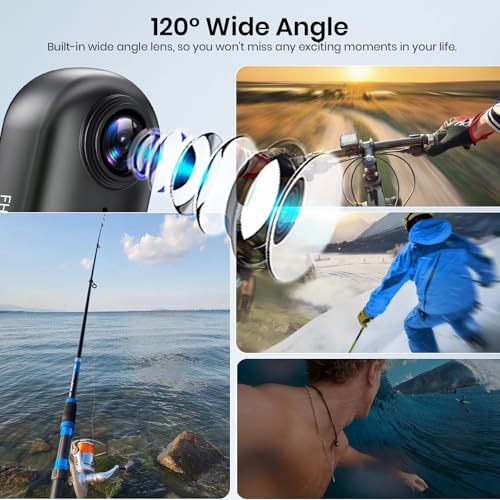 Poat Action Camera, Mini Pov Camera for vlogging, IPX7 Waterproof, Body Camera with 120° Wide Angle, POV Recording for Diving, 10+ Accessories – Helmet Cam for Motorcycle, Cycling (64G-Card)