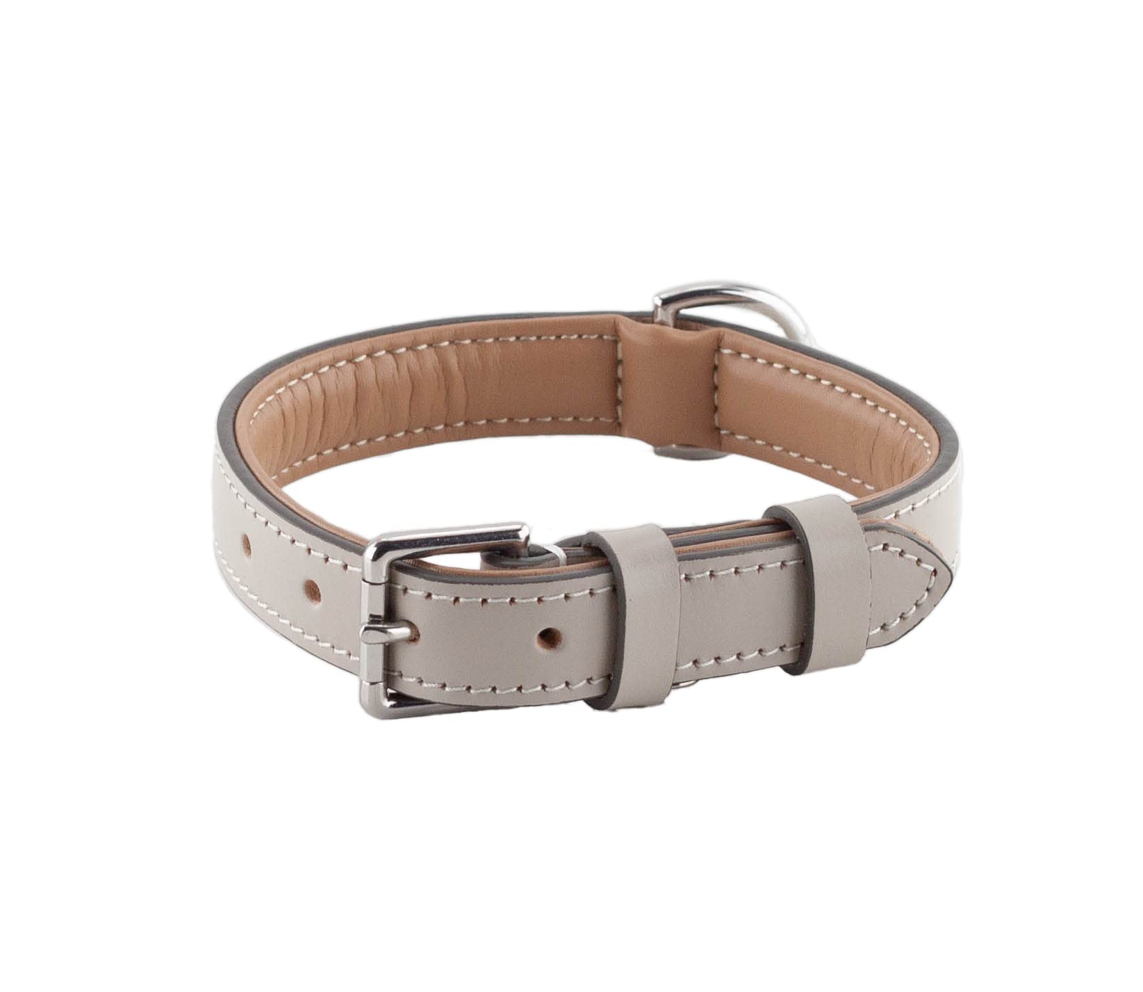 Brute Strength Leather Dog Collar - Light Grey - M - 36-43 cm