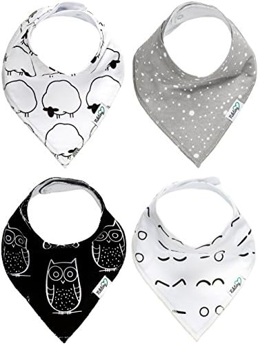Nikitony Baby Bandana Drool Bibs - Super Soft With Adjustable Snaps - More Absorbent Than Cheap Single Layer Bibs - Cute Unisex Baby Shower Gift Set Of Monochrome Style - 4 Pack