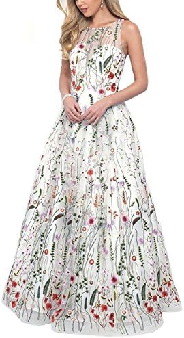 Vanial White Prom Dresses for Women Long Evening Floral Dresses