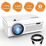 BIGASUO Projector, Portable Bluetooth Projector 2400 Lumens, Mini Projector Compatible with Fire TV Stick, PS4, Xbox, 170'' Display and 1080P Supported with Free HDMI Cable