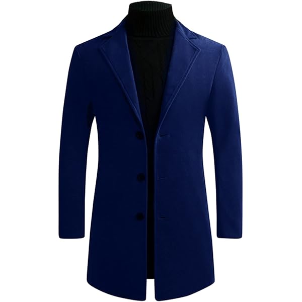 5665 Men's Trench Coat Long Winter Notched Lapel Single