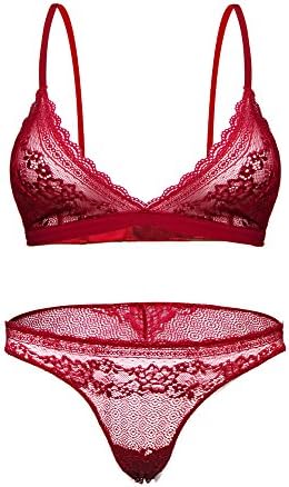 U sweet 1 SET Women Sexy Lingerie Bikini Underwear Lingerie Set Lingerie Sexy Hot Erotic Lace Transparent Sexy Costumes (XL, Red)