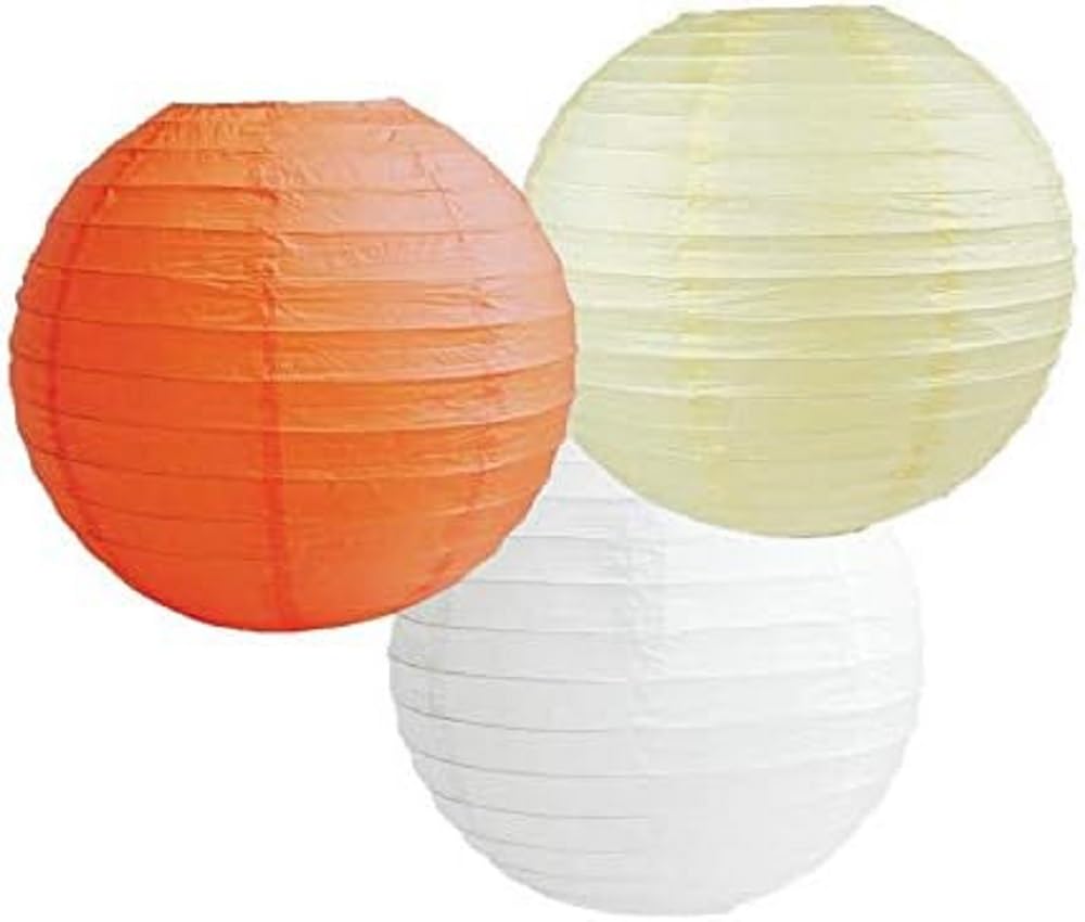 Paper Lanterns Mix Color Packs of 3 Round Paper Lanterns Lampshade Party Decorations (Orange Ivory Shade, 4" (10 Cm))