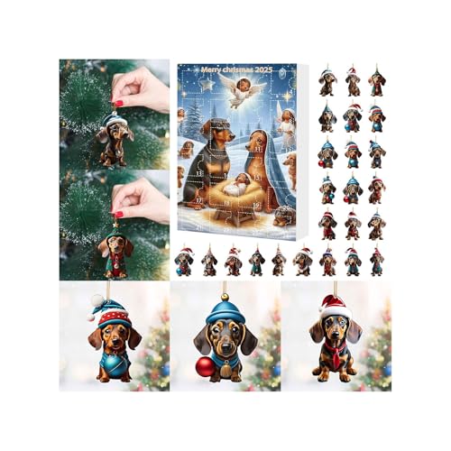 Christmas Advent Calendar 2025 for Girls and Boys With 24 Days Unique Gift Countdown Calendar With 2D Acrylic Cute Dogs Ornaments, Dog Advent Calendars For Tree, Home