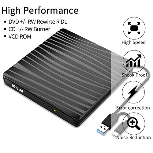 External CD DVD Drive, USB 3.0 & Type C External DVD CD Drive, Plug & Play Burner High Speed Data Transfer DVD Player for Laptop Notebook PC Desktops Support Windows/Vista/7/8.1/10, Mac OSX & Linux OS - Thumbnail 2
