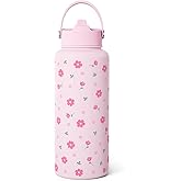 Floral Water Bottle 32oz Stainless Steel with Lid, Insulated Bottles for Women Girls, Gifts Ideas for Birthday Christmas