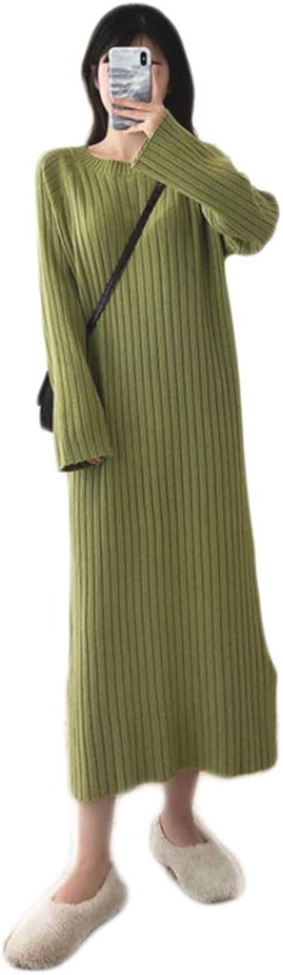 Amazon ワンピース ニット ワンピース レディース 長袖 ニットワンピ M ワンピース ワンピ 大人 ニットワンピース ニット かわいい 緑 長袖 レディース ゆったり ニットロングワンピース ゆったり ワンピース ニット レディース ワンピース チュニック 通販