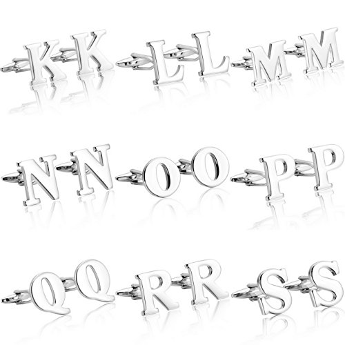 MOWOM Silver Tone 2PCS Rhodium Plated Cufflinks Initial Letter Capital Alphabet M Shirt Wedding - Thumbnail 2