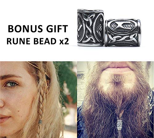 GUNGNEER Thor's Hammer Pendant Mixed Gold Color Viking Mjolnir Necklace for Men with Wolf Head, 316L Stainless Steel Bonus 2 Rune Beads (28) - Thumbnail 5