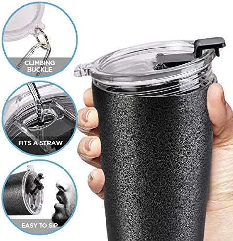 Double Wall Vacuum Insulated Tumbler, 20 oz Stainless Steel Travel Mug with Clear Spill Free Screw Lid Coffee Cup with Straw Hole Water Bottle for Sports, Outdoor(BPA-Free)