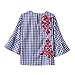 Fedi Apparel Women's Embroidery Floral Striped Long Sleeve Blouse Tops T-shirt (Blue, Asian XL)