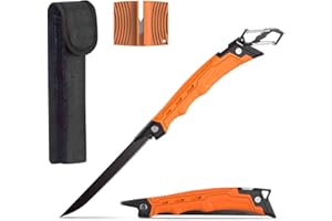 Professional Folding Fillet Knife with Sharpener, Flexible G4416 German Stainless Steel Blade for Fish Filleting and Meat Bon