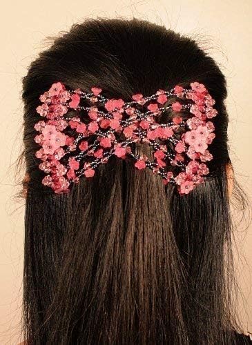 MeBellaWomen Magic Beads Hair Clips Stretchy EZ Double Comb Different Hair Styles - Pink