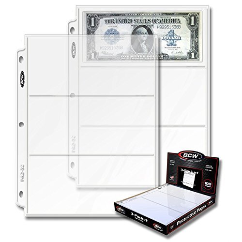 BCW PRO 3-POCKET CURRENCY PAGE (100 CT. BOX)