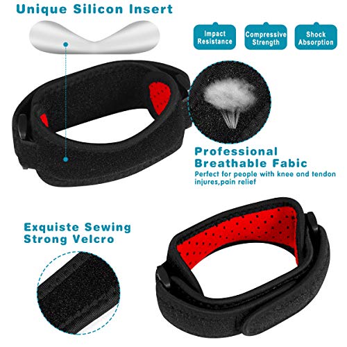 JUNING Knee Strap 2 Pack, Patella Strap for Knee Pain Relief, Knee Strap Brace Support for Hiking, Soccer, Basketball, Running, Jumpers Knee, Tennis,Tendonitis, Volleyball & Squats