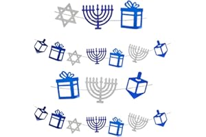 The Dreidel Company Hanukkah Glitter Garland, Menorah, Dreidel, Gift, Star of David Decoration, Party Favor (Silver, Single)