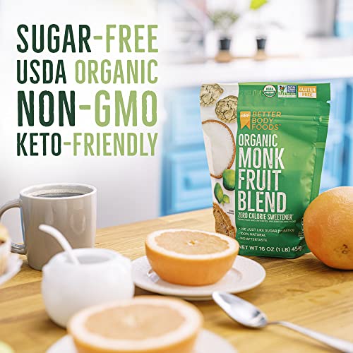 BetterBody Foods Organic Monk Fruit Sweetener Blend, Raw Cane Sugar