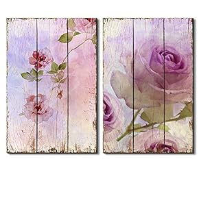 Lilac Colored Roses on a Beautiful Watercolored Wooden Background - Canvas Art Home Art - 16x24 inches