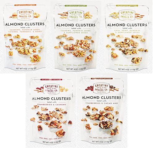 Creative Snacks, Almond Clusters Variety Pack w/ All 5 Flavors, 4 oz (5 Pack)