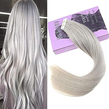 Amazon Com Vesunny 24inch Long Tape In Grey Human Hair