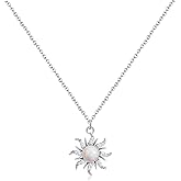 Teppdfann 14K Gold Plated & Silver Sun Opal Necklace with CZ Around Sun Pendant Necklace for Women Opal Jewelry Birthstone Necklace for Christmas Gift