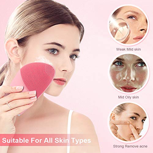 VIVK Sonic Facial Cleansing Brush - Rechargeable Electric Waterproof Silicone Exfoliating Face Scrub Brush(Pink)