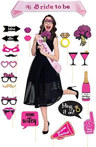 Bachelorette Party Photo Booth Props Ideas Kit with Free Sash - 21 Count