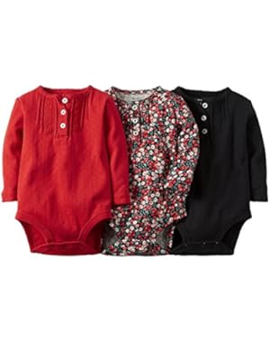 Carters Baby Girls 3-Pack Long-Sleeve Bodysuits Floral Pintuck