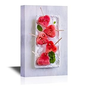 Canvas Wall Art - Ice Watermelon Cut into Heart Shapes - Gallery Wrap Modern Home Art | Ready to Hang - 12x18 inches