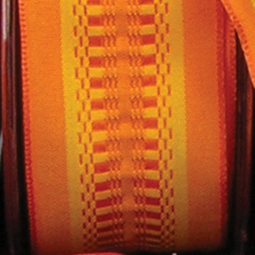 Orange Taffeta with Yellow Woven Print Wired Craft Ribbon 1.5