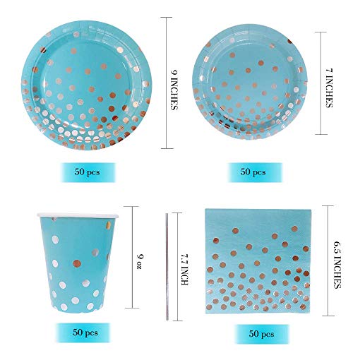 Ottin Blue and Silver Party Supplies 50 Guests Paper Plates and Napkins Set Include Dessert/Dinner Plates Cups Napkins Straws for Wedding Birthday Valentine's Day