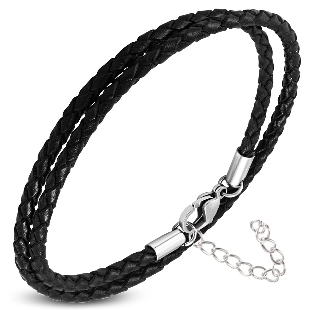 ZENSE - Men's black leather double winding bracelet ZB0239 [wrist fit with 5cm extension]