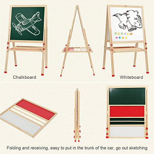 Tresbro Wooden Easels, 2 Sided Easel Board for Chalkboard and Whiteboard, Art Stand Easel for