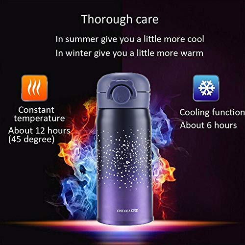 EsOfficce Water Bottle Thermoses,Stainless Steel Vacuum Insulated Keep Hot Cold Thermal Flask,Leak Proof BPA Free Thermal Cups for Kids Adult Office School Indoor Outdoor,12oz,Starry Gradient Purple