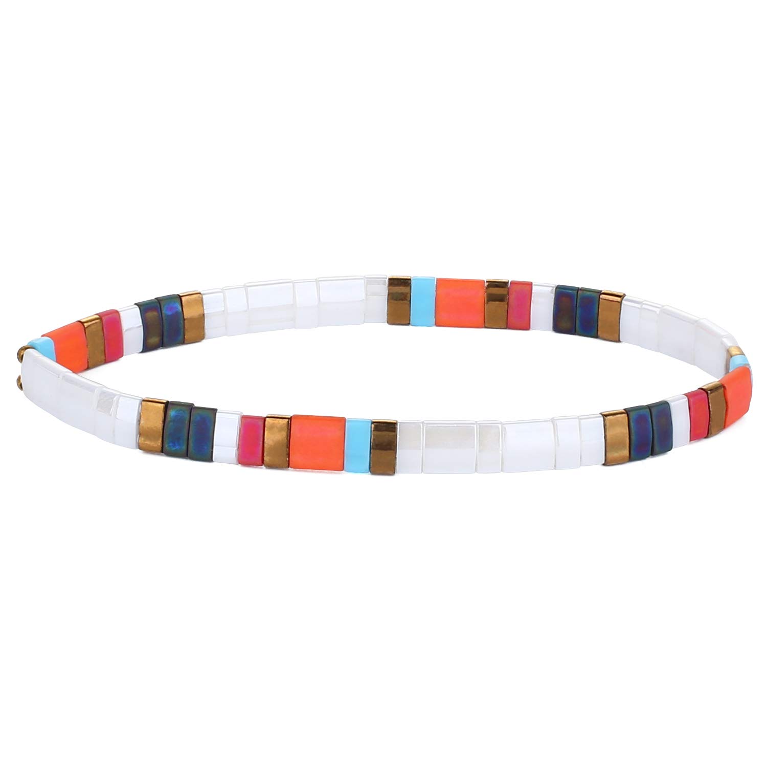 KELITCH Tila Miyuki Beads Bracelets Colorful Strand Stretch Bracelets Mixed Friendship Bracelets - 03B