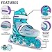 Crazy Skates Adjustable Inline Skates for Girls and Boys - Adjust to fit 4 Sizes - Model 148 - Teal/Purple (Size: Small | j11-1)