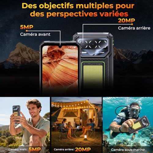 HOTWAV T8 Unbreakable Android Phone 16, 12GB+64GB/TF 2TB, 6200mAh 20W, 20MP+5MP, 6.74" HD+ 120Hz Portable Smartphone, Camping Lamp/IP68&IP69K+MIL-STD-81OH/Gemini AI/NFC/GPS/Dual SIM