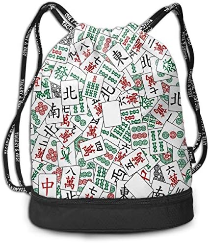 QUCHEN Mahjong Drawstring Backpack Bags Shoulder Bags