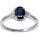 KOKAV 14K White Gold Genuine Sapphire 1 Ct Oval Diamond Ring. Size 7