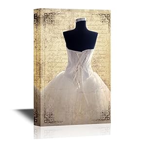 Canvas Wall Art - White Wedding Dress on Antique Letter Paper Background - Gallery Wrap Modern Home Art | Ready to Hang - 12x18 inches