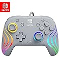 PDP Afterglow Wave Enhanced Wired Nintendo Switch Pro Controller, 8 Colors RGB LED, Dual Programmable Gaming Buttons, Volume Control, 3.5mm headphone jack, Officially Licensed by Nintendo, Grey
