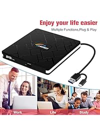 External DVD CD Drive USB 3.0 Type C, Portable USB CD-RW DVD-RW CD DVD Reader Player Burner for Windows,Win10 XP Win 7 Win 8 Laptop, Mac, MacBook Air Pro, Apple, iMac