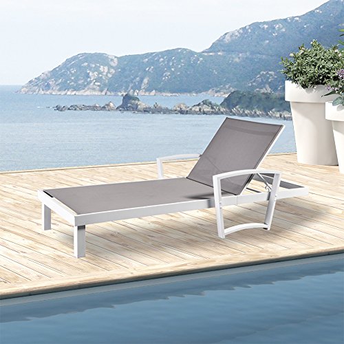 Outdoor Patio Reclining Chaise Lounge Chair, Adjustable Textline