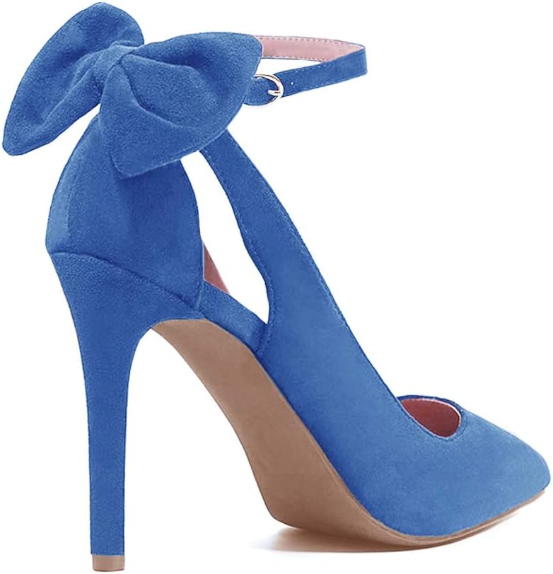 Tomwell Women's Pointed Toe High Heels Ankle Buckle Strap Dress Pumps Wedding Bowtie Back Shoes