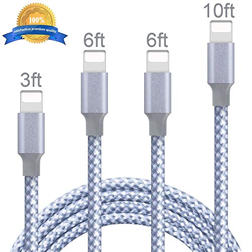 iPhone Charger, HENVREN MFi Certified Lightning Cables 4Pack 3FT 2x6FT 10FT to USB Syncing Data and Nylon Braided Cord Charger for iPhone Xs/Max/XR/X/8/8Plus/7/7Plus/6S/6S Plus/SE/iPad and More - Gray - Thumbnail 7